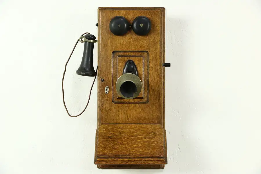 Main image of Oak Early 1900's Antique Wall Telephone, Signed Leich, Genoa, IL