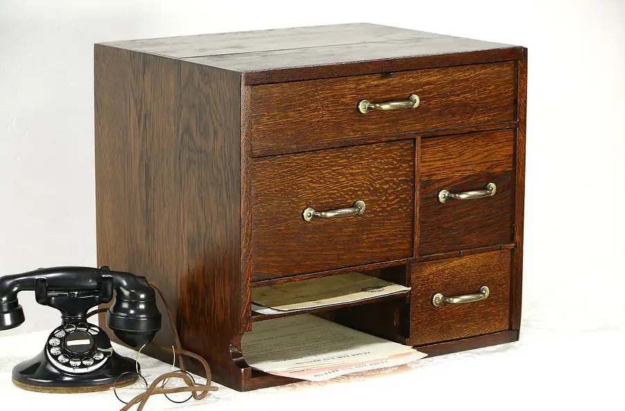 Main image of Oak 1900 Antique Desktop File, Signed Ohmer of Dayton