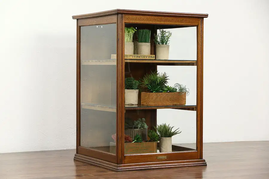 Main image of Oak Counter Top Antique Display Cabinet or Showcase, Signed Columbus, OH