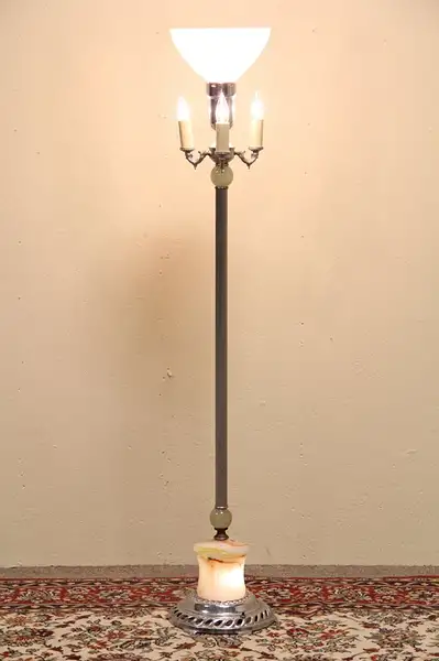 Main image of Art Deco Floor Lamp, Lighted Slag Glass Base