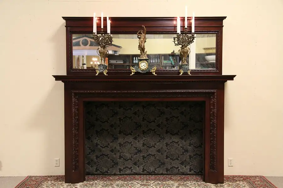 Main image of Monumental Mahogany Fireplace Mantel & Surround