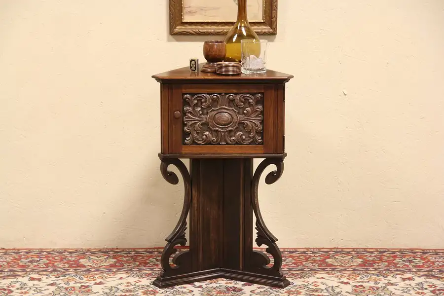 Main image of Triangular 1920 Chairside Table, Humidor or Smoking Stand