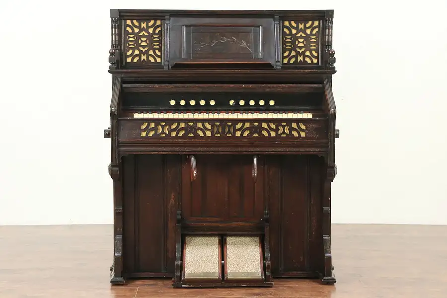 Main image of Victorian Eastlake Antique Walnut Pump or Reed Organ, Kimball Chicago