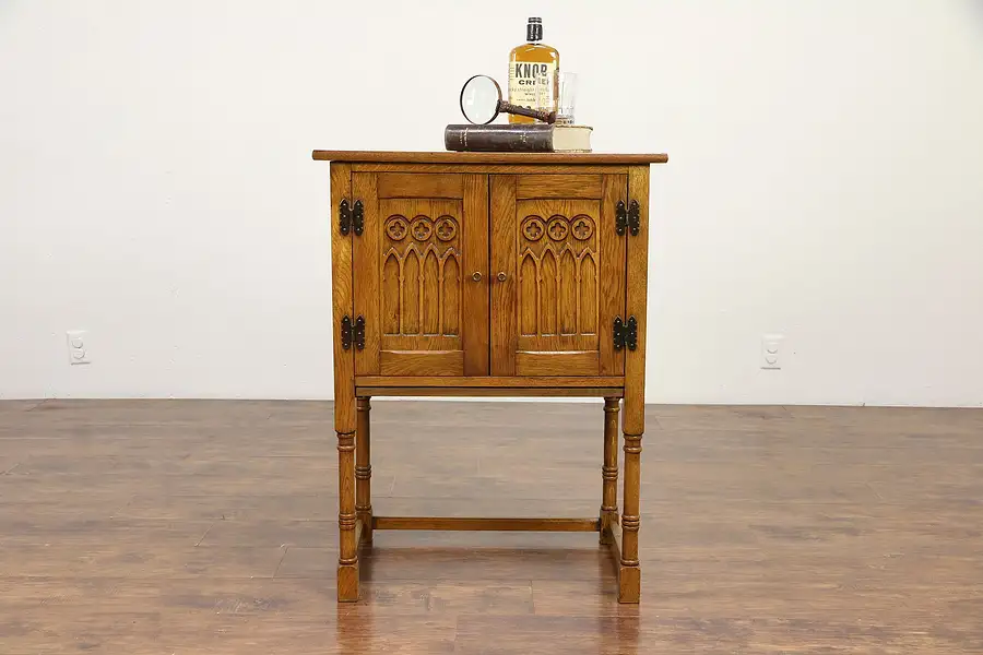 Main image of Oak Dutch Antique Gothic Carved Cabinet or Hall Console
