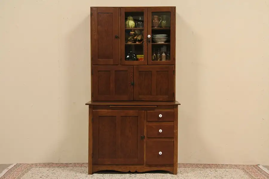 Main image of Country Oak Hoosier Antique 1900 Kitchen Cabinet