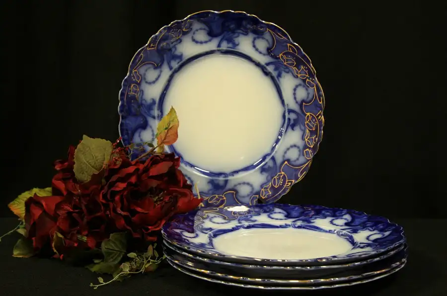 Main image of Flow Blue Set of Five 10" Plates Delamere Pattern by Alcock