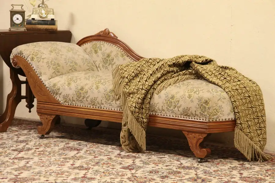 Main image of Victorian 1875 Antique Fainting Couch, Chaise or Recamier