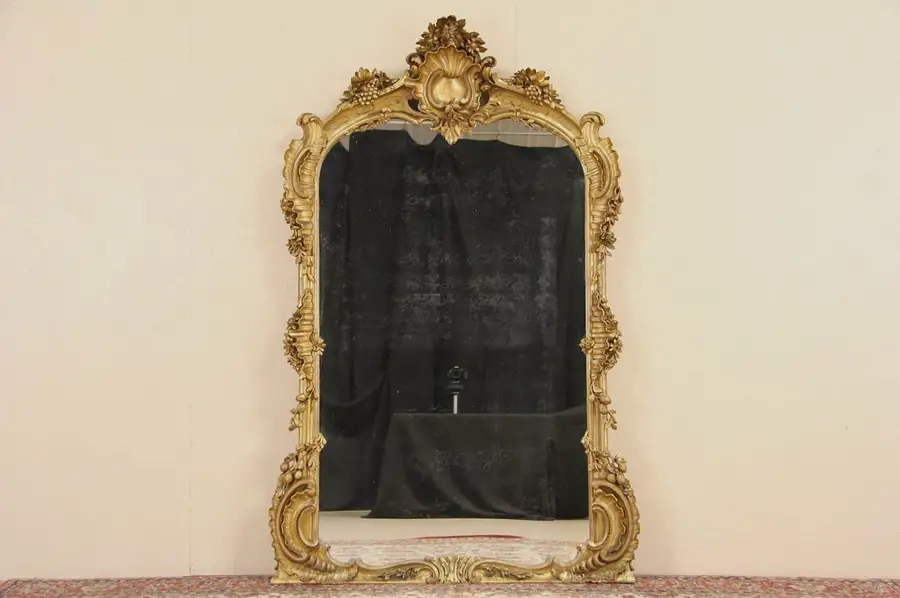 Main image of Carved Gold 1890's Carved Grapes Mirror