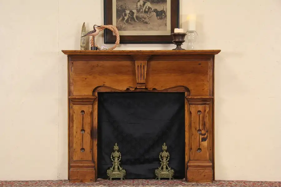 Main image of Country Pine 1850's Antique Architectural Salvage Fireplace Mantel