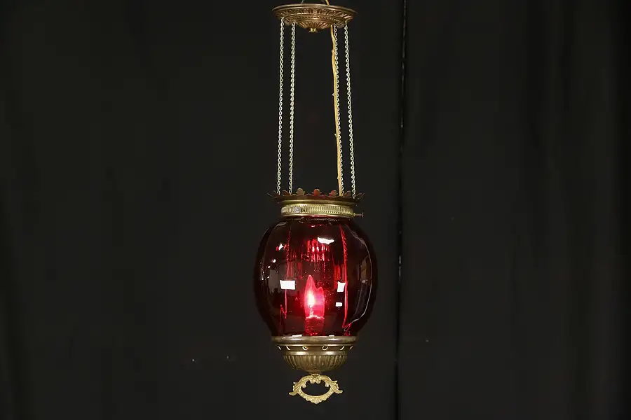 Main image of Victorian Blown Ruby Glass 1880 Antique Hall Light Fixture, Electrified