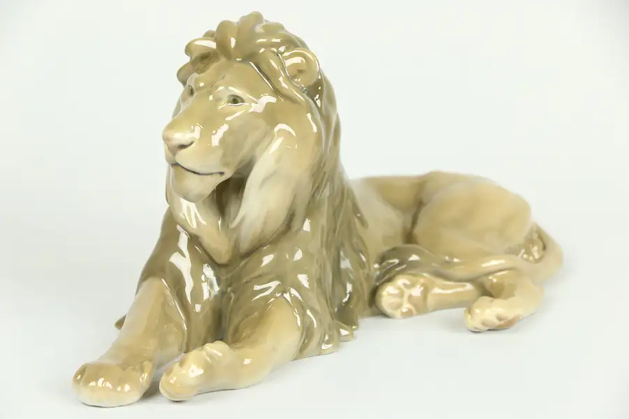 Main image of Bing & Groendahl of Denmark Signed Seated Porcelain Lion Vintage Sculpture