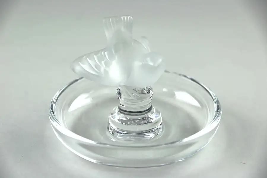 Main image of Lalique France Signed Crystal Ring Tray with Bird