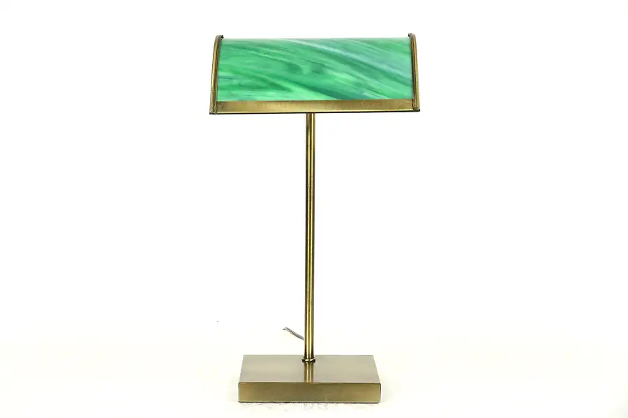 Main image of Desk Lamp, Swivel Stained Glass Shade, Vintage Brass Base