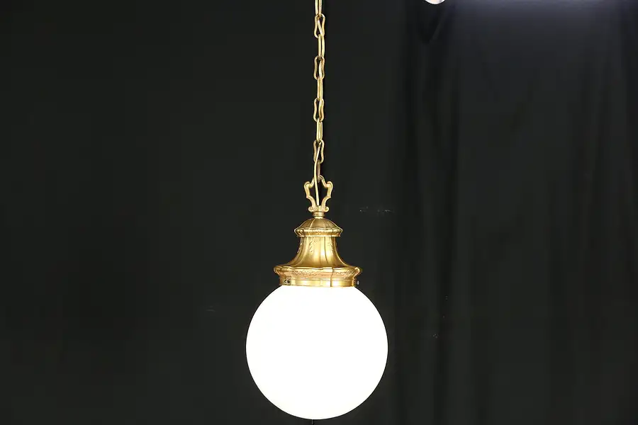 Main image of Pendant Antique 1910 Light Fixture, Milk Glass Ball Shade