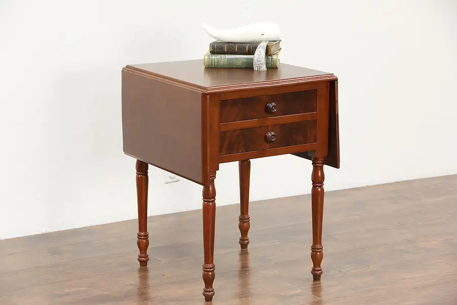 Main image of Cherry Sheraton 1835 Antique Dropleaf Lamp Table or Nightstand