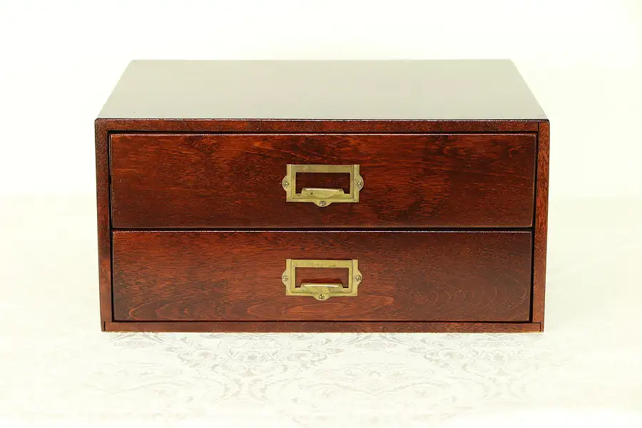 Main image of Desk Top Birch Antique 2 Drawer File Cabinet, Original Pulls