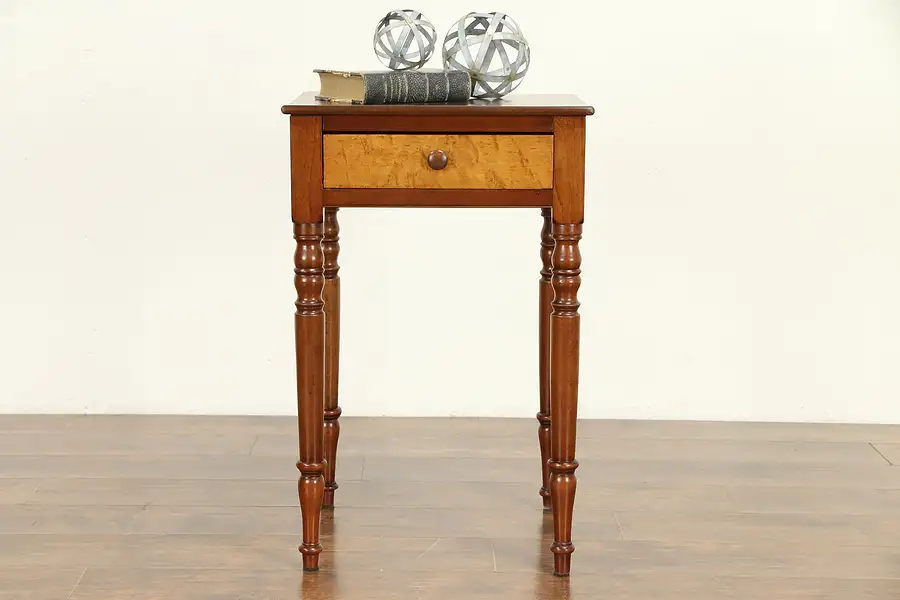 Main image of Cherry & Tiger Maple Antique 1830 Nightstand or End Table