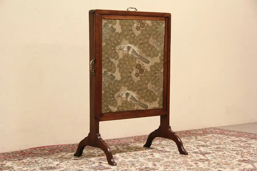 Main image of English 1880 Antique Fireplace Three Panel Screen, Bird Motif