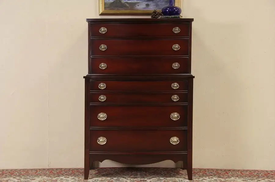 Main image of Traditional Bowfront 1940's Vintage Chest on Chest Tall Dresser or Highboy