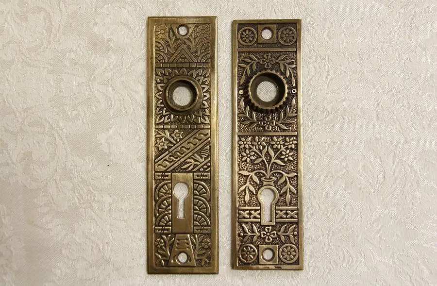 Main image of Two Victorian Eastlake Embossed Bronze 1880 Antique Door Plates