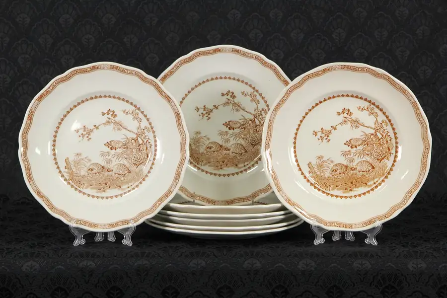 Main image of Furnivals 1913 Brown Quail Set of 8 Dinner Plates