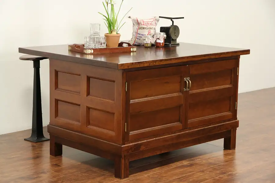 Main image of Cherry Antique 1890's Paneled Store Counter or Kitchen Island