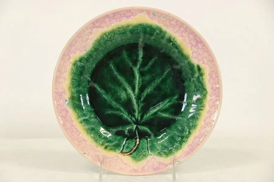 Main image of Etruscan Majolica Signed late 1800's Antique Cabbage Leaf Plate