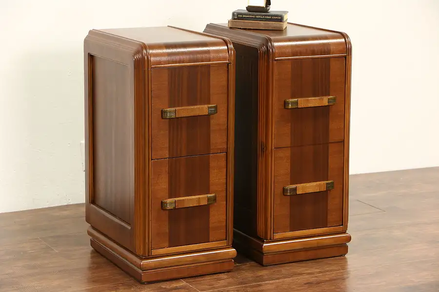 Main image of Waterfall Pair of Art Deco late 1930's Vintage Nightstands Original Pulls