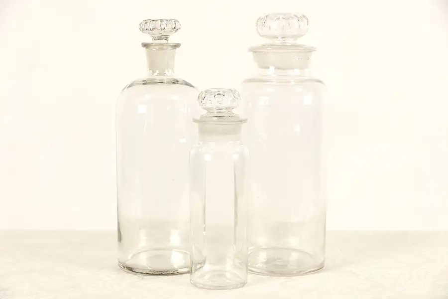 Main image of Set of 3 Apothecary Drug Store 1900 Antique Medical Jars