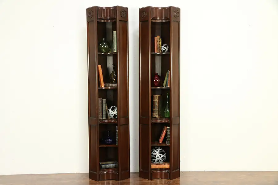 Main image of Pair of Cherry Vintage Corner Bookcases, Charleston Collection by Harden