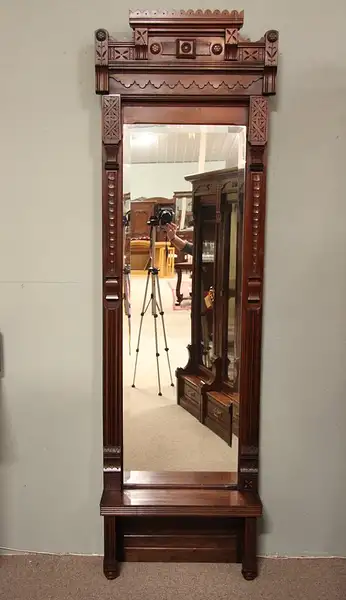 Main image of Victorian Walnut Eastlake Pier or Hall Mirror, 1880
