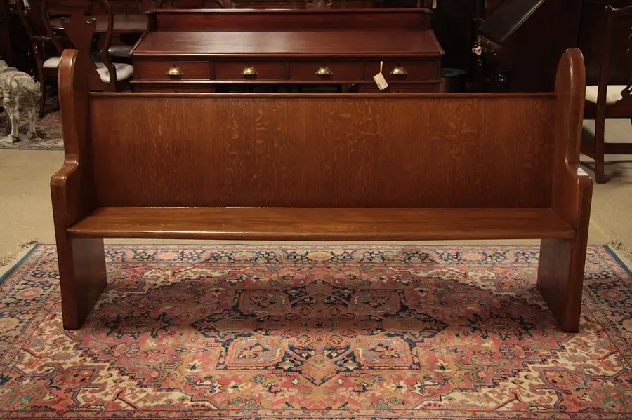 Main image of Carved Oak 6'5" Pew or Bench, 1915