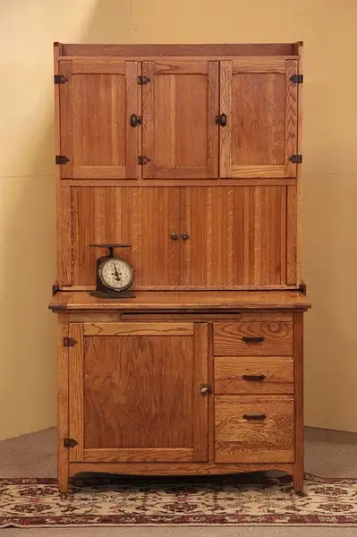 Main image of Oak Hoosier Kitchen Cabinet, Roll Top