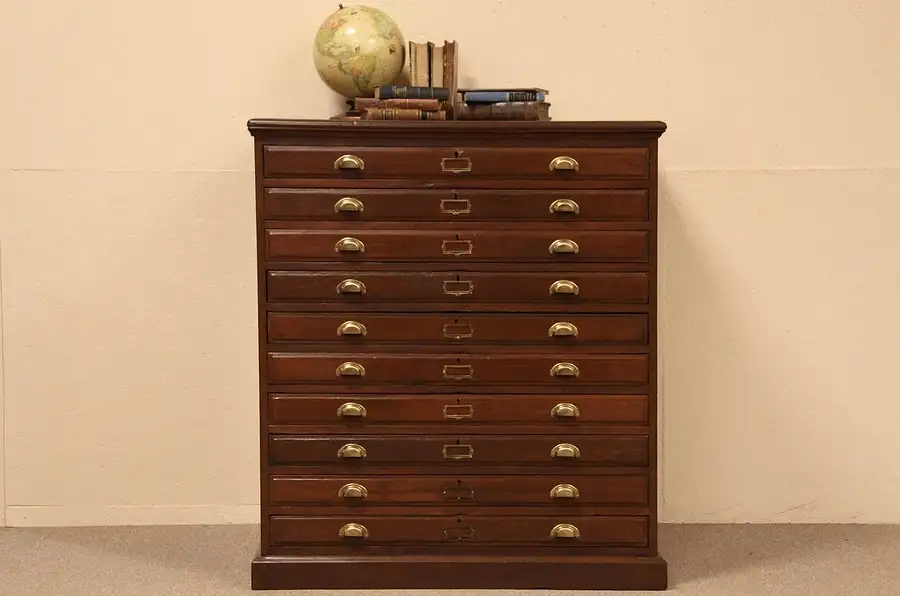 Main image of Country 10 Drawer Map Chest or Drawing File Cabinet
