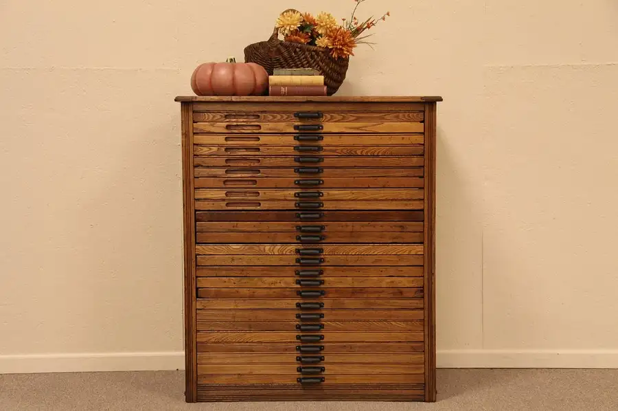 Main image of Antique 25 Drawer Printers File, Collector's Cabinet