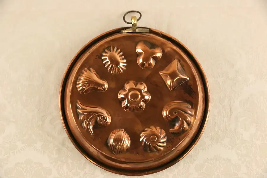 Main image of Copper Round Antique Early 1900's Cake Mold with Shells