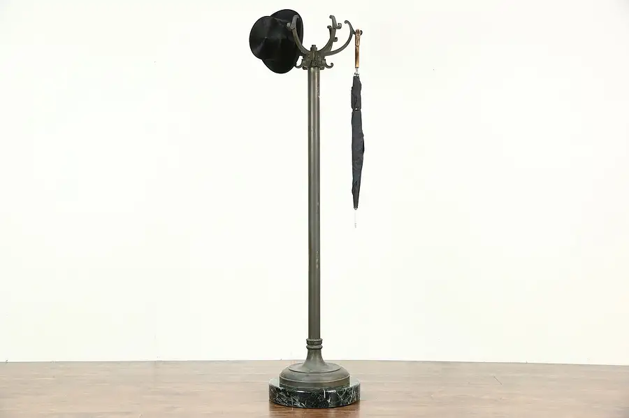 Main image of Marble & Bronze Antique 1900 Hat Tree, Costumer or Coat Rack