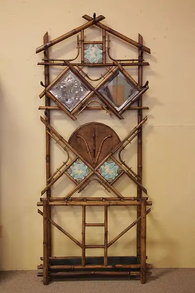 Main image of Victorian Bamboo Hall Stand, Painted Tiles