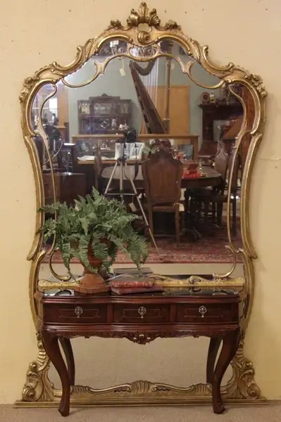 Main image of Italian Antique Carved Hall Mirror or Foyer Console