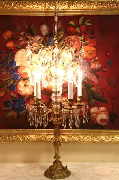 Main image of Bronze 5 Candle Candelabra Lamp, Cut Prisms