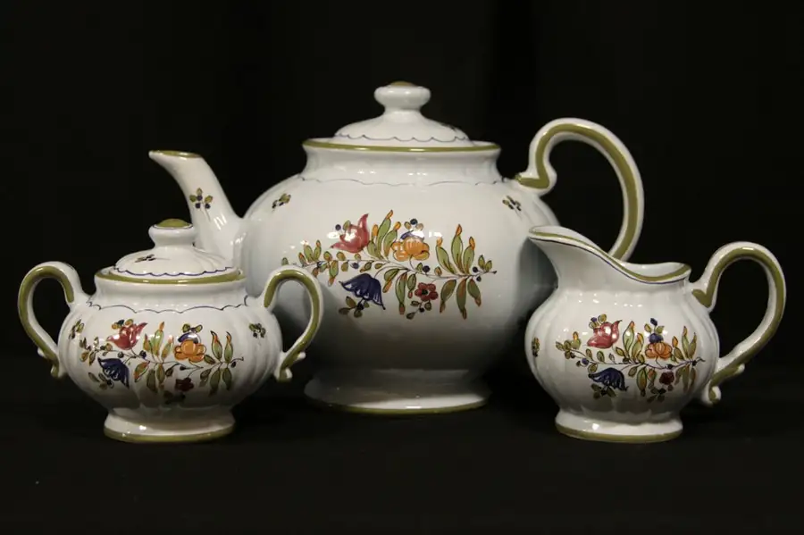 Main image of Italian Hand Painted Faience China 3 Pc. Coffee or Tea Set