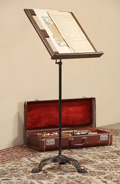 Main image of Victorian 1890's Antique Oak & Cast Iron Music Stand