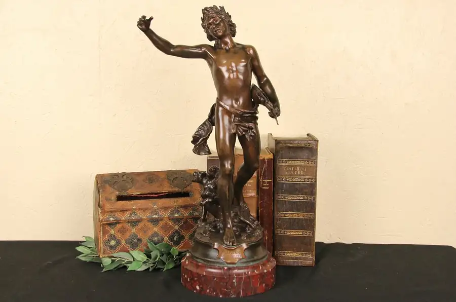 Main image of Orpheus Bronze Statue, 1890's Antique Sculpture Signed Gaudez