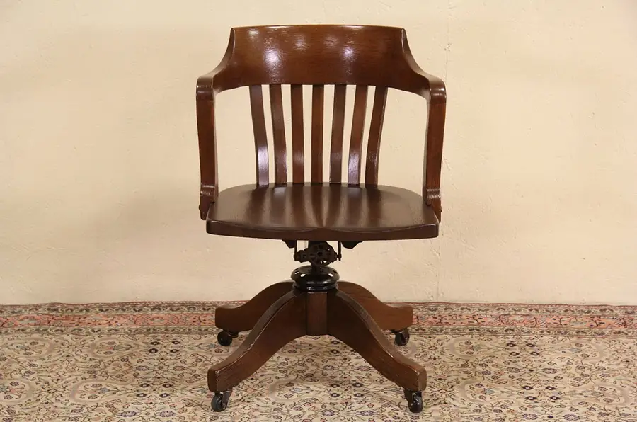 Main image of Oak 1910 Antique Swivel Adjustable Desk Chair