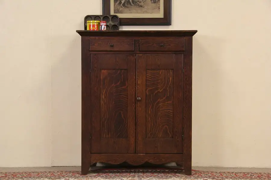 Main image of Jelly Cupboard Pie Safe, 1900 Grained Oak Country Antique Pantry Cupboard