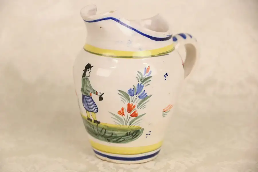Main image of Quimper Signed Pitcher, Hand Painted Man, Brittany, France