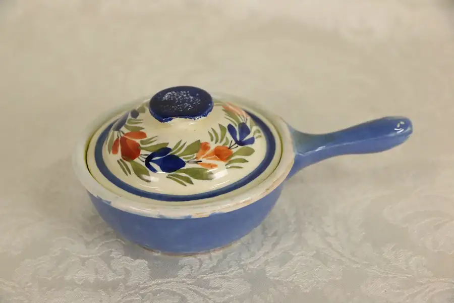 Main image of Henriot Quimper Signed Tiny Pan with Cover, Hand Painted Brittany, France