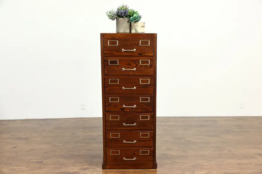 Main image of Oak 1930's Vintage 7 Drawer 5 x 8 Card or Photo File Cabinet