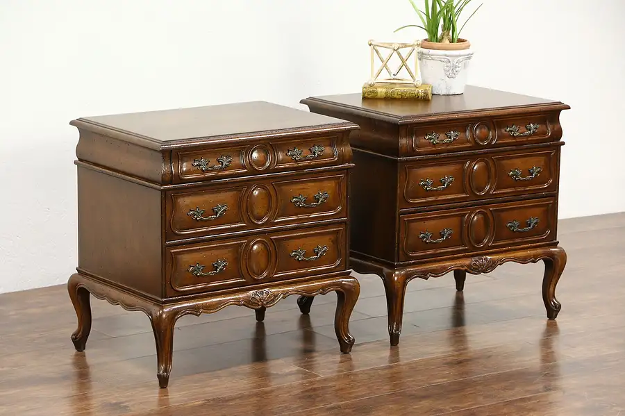 Main image of Pair Country French Fruitwood Vintage End Tables or Nightstands, Small Chests