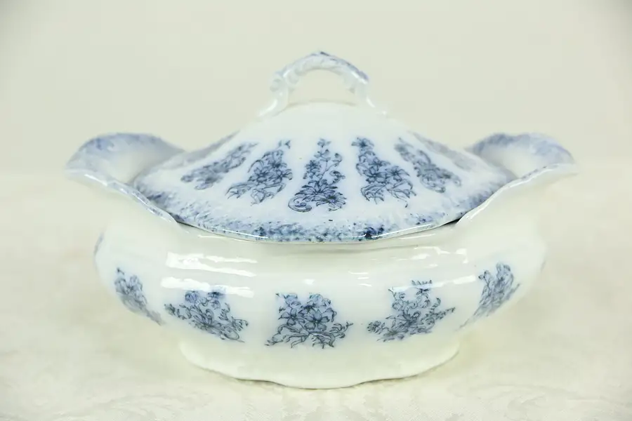 Main image of Flow Blue Antique Soap Dish, Signed Athena by Grindley, England